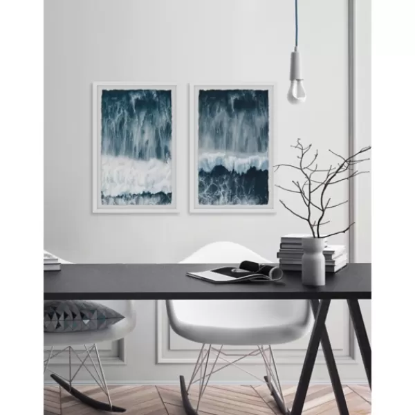 Framed Art-Kirkland's Home Raging Waves Diptych 2-Pc. Framed Wall Art Set Blue/White