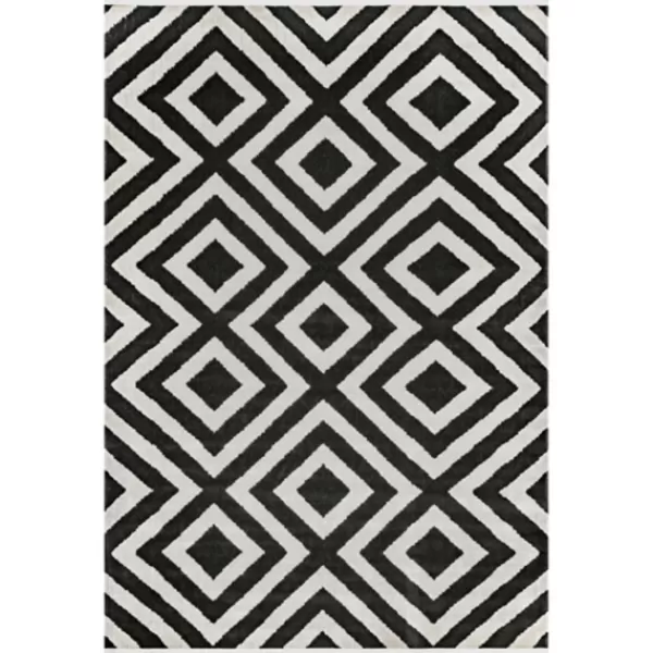 Outdoor Rugs-Kirkland's Home Rain Diamond Fringe Indoor/Outdoor Area Rug, 5X8 Black/White