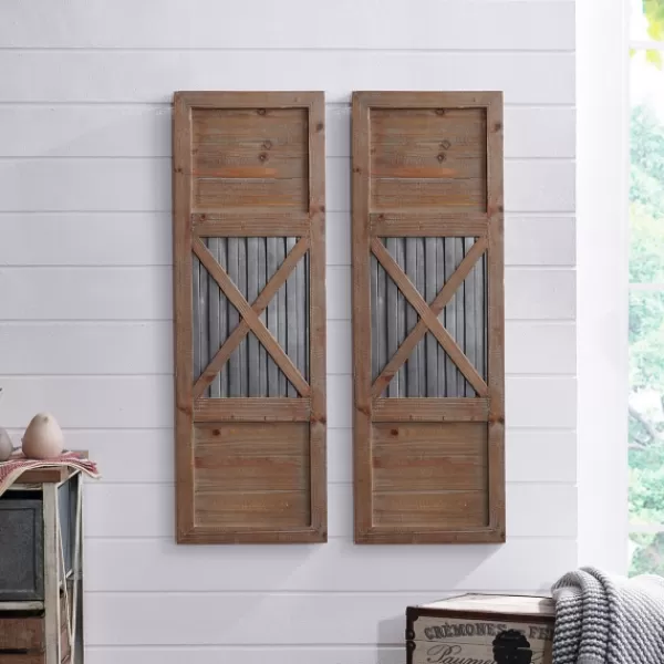 Wall Plaques-Kirkland's Home Raleigh Shutters, Set Of 2 Brown/Silver