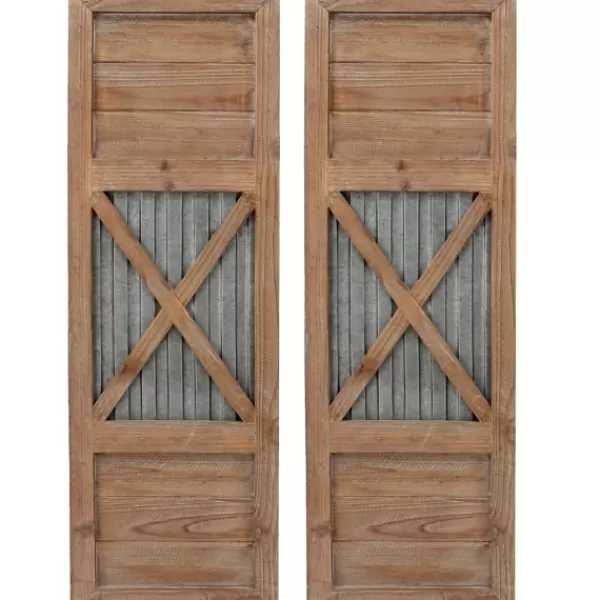 Wall Plaques-Kirkland's Home Raleigh Shutters, Set Of 2 Brown/Silver