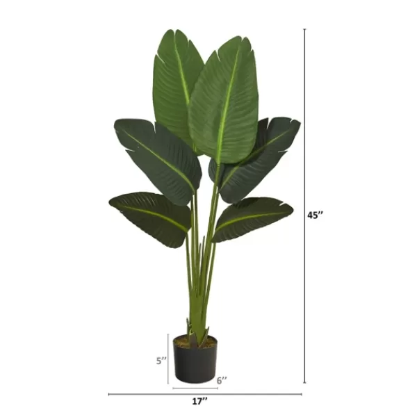 Trees & Topiaries-Kirkland's Home Real Touch Travelers Palm Plant, 45 In. Green/Black
