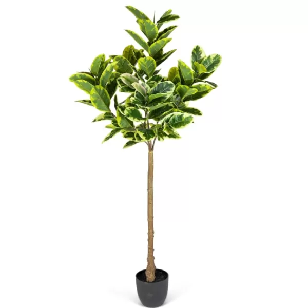 Trees & Topiaries-Kirkland's Home Real Touch Variegated Rubber Tree, 6 Ft.