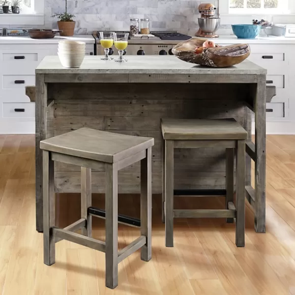 Bar Stools & Counter Height Stools-Kirkland's Home Reclaimed Pine Wood Counter Stool Gray