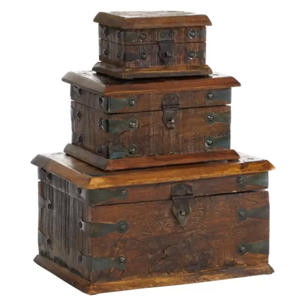 Baskets & Boxes-Kirkland's Home Reclaimed Wood Antique Box Set, Set Of 3 Brown/Black