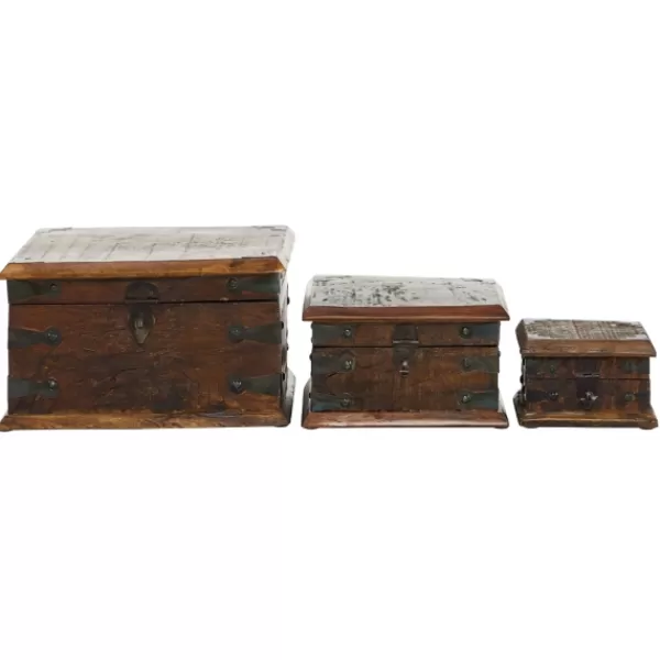 Baskets & Boxes-Kirkland's Home Reclaimed Wood Antique Box Set, Set Of 3 Brown/Black