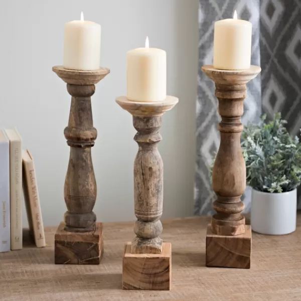 Candle Holders-Kirkland's Home Reclaimed Wooden Banister Candle Holders, Set Of 3 Tan