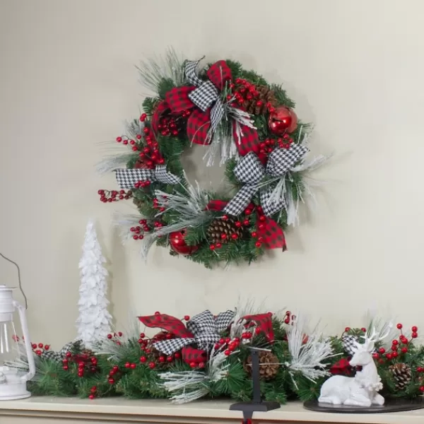 Wreaths-Kirkland's Home Red And Black Bow Wreath Red/Green/White