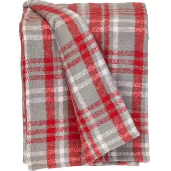 Blankets & Throws-Kirkland's Home Red And Gray Plaid Cotton Throw Red/Gray