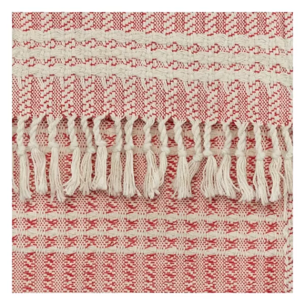 Blankets & Throws-Kirkland's Home Red And Ivory Striped Cotton Throw Red/Ivory