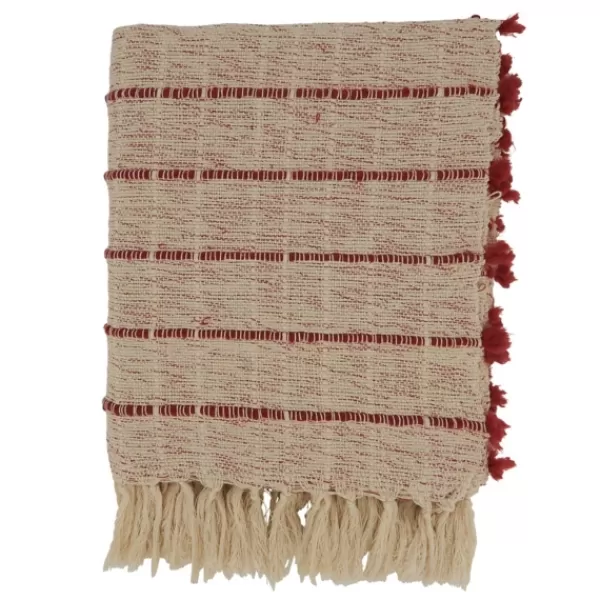 Blankets & Throws-Kirkland's Home Red Beige Stripe Throw Blanket Tan/Red
