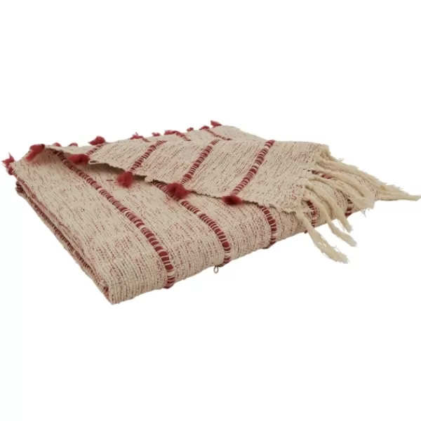 Blankets & Throws-Kirkland's Home Red Beige Stripe Throw Blanket Tan/Red