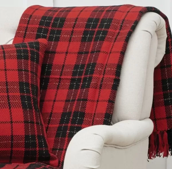 Blankets & Throws-Kirkland's Home Red Black Plaid Throw Christmas Blanket Red/Black