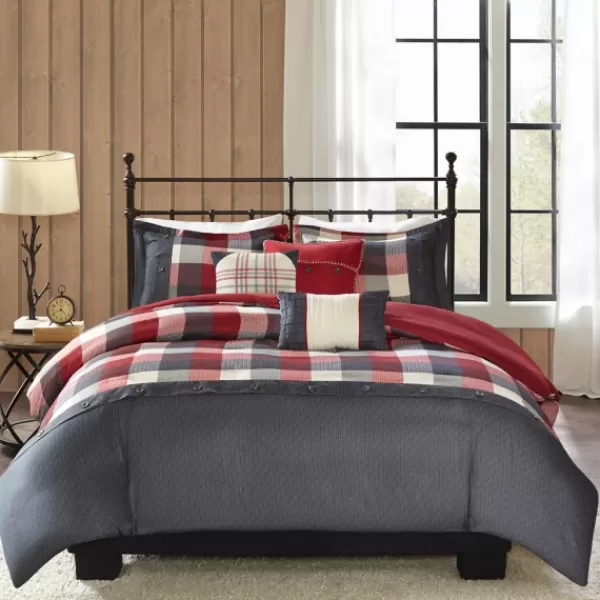 Duvets-Kirkland's Home Red Buffalo Check 6-Pc. Full/Queen Duvet Cover Set Red/Gray