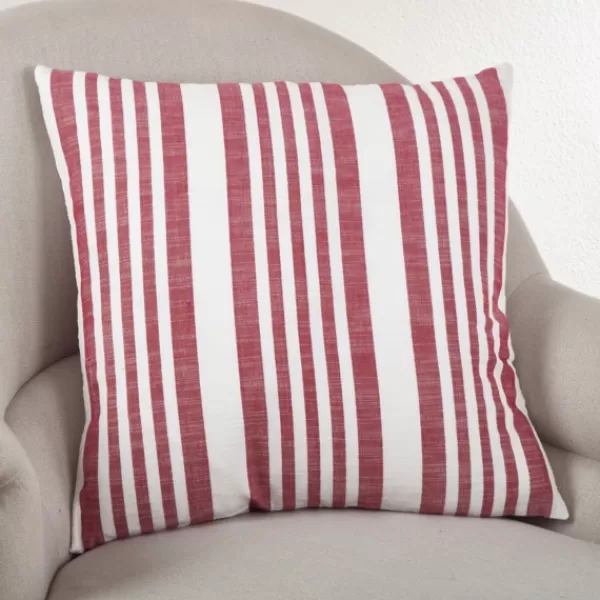 Pillows-Kirkland's Home Red Coastal Stripe Pillow Red/White