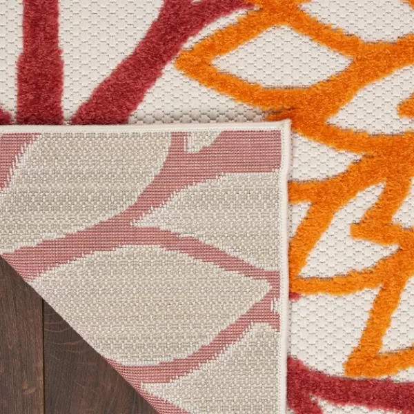 Outdoor Rugs-Kirkland's Home Red Floral Burst Outdoor Area Rug, 5X7 Red/Orange/Green