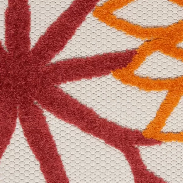 Outdoor Rugs-Kirkland's Home Red Floral Burst Outdoor Round Area Rug, 5 Ft. Red/Orange/Green