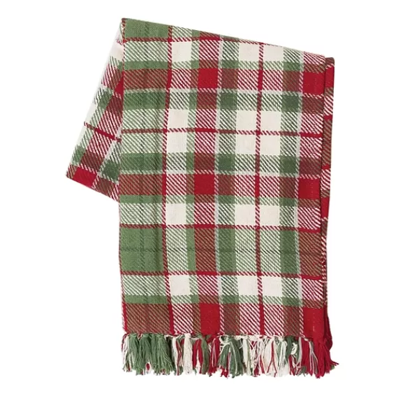 Blankets & Throws-Kirkland's Home Red Green White Plaid Christmas Throw Blanket Red/Green