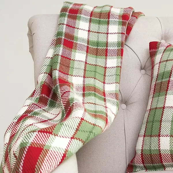 Blankets & Throws-Kirkland's Home Red Green White Plaid Christmas Throw Blanket Red/Green