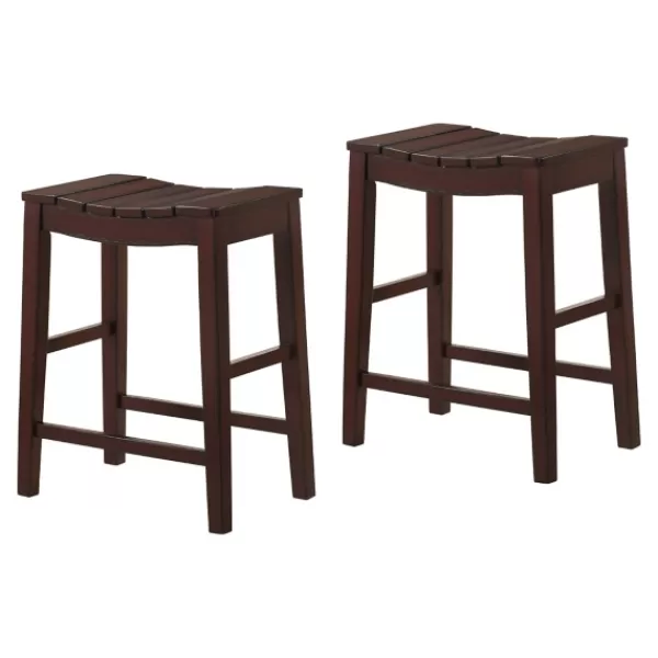 Bar Stools & Counter Height Stools-Kirkland's Home Red Mahogany Saddle Seat Counter Stools, Set Of 2 Brown