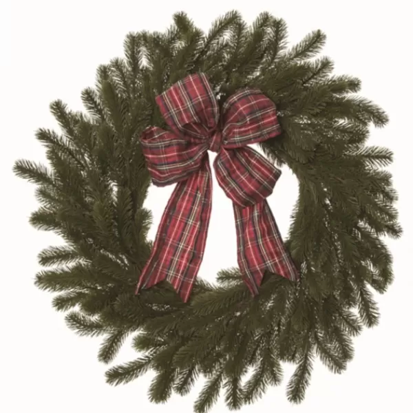 Wreaths-Kirkland's Home Red Plaid Ribbon Evergreen Christmas Wreath Green/Red