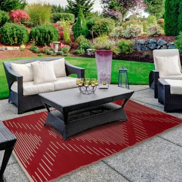 Outdoor Rugs-Kirkland's Home Red Primitive Arrow Outdoor Area Rug, 4X6 Tan/Red