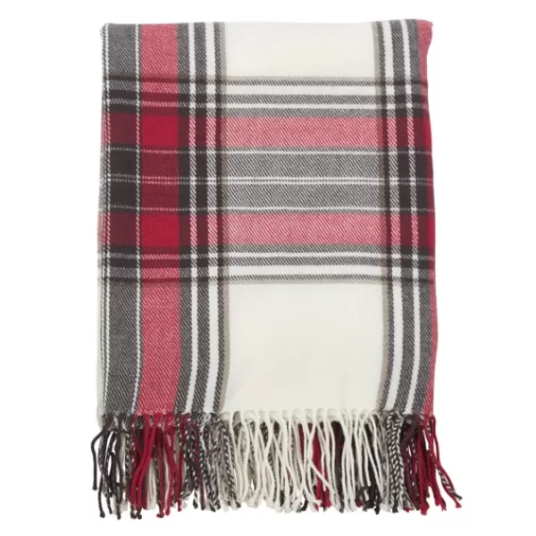 Blankets & Throws-Kirkland's Home Red Simple Plaid Throw With Tassels Red/White