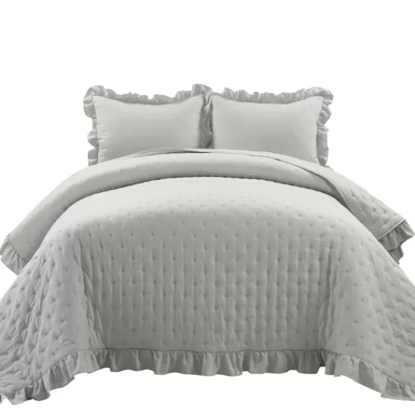 Quilts-Kirkland's Home Reyna Ruffle 3-Pc. Full/Queen Quilt Set Gray