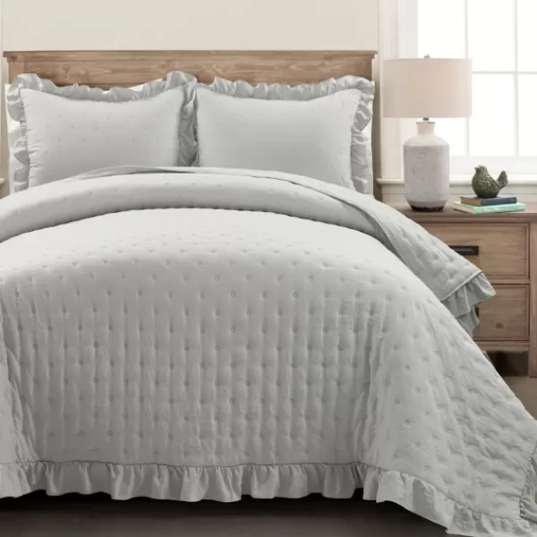 Quilts-Kirkland's Home Reyna Ruffle 3-Pc. Full/Queen Quilt Set Gray