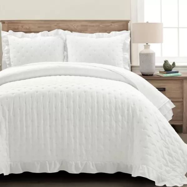 Quilts-Kirkland's Home Reyna Ruffle 3-Pc. Full/Queen Quilt Set White