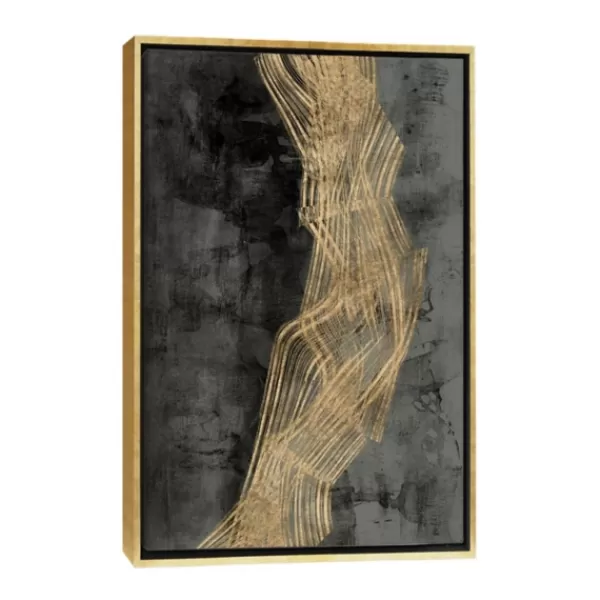 Framed Art-Kirkland's Home Ribbon Of Gold Abstract Canvas Framed Art Gold/Black