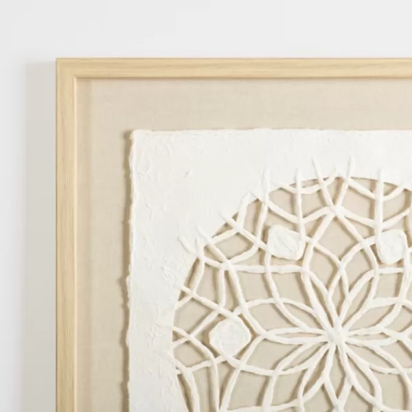 Wall Plaques-Kirkland's Home Rice Paper & Natural Linen Flower Wall Plaque Ivory/Tan