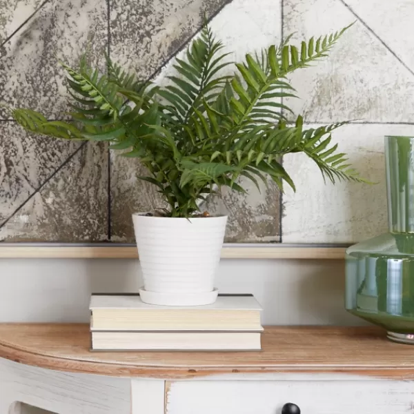 Arrangements & Greenery-Kirkland's Home River Rock Fern In Ribbed White Planter Green/Blue