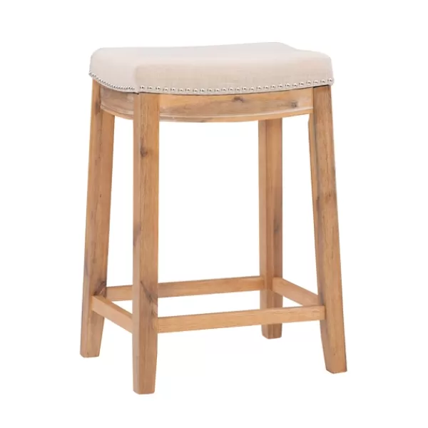 Bar Stools & Counter Height Stools-Kirkland's Home Riverdale Acacia Wood Counter Stool White