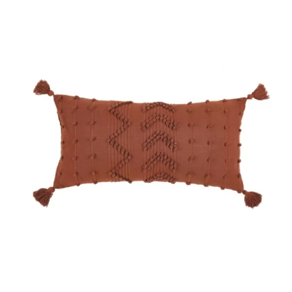 Pillows-Kirkland's Home Roberta Rust Pom Pom Tassel Lumbar Pillow Red