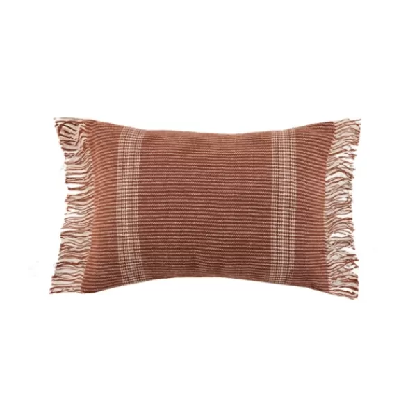 Pillows-Kirkland's Home Roberta Rust Stripes Fringe Lumbar Pillow Red