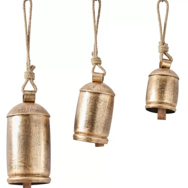 Decorative Accents-Kirkland's Home Round Aged Hanging Bells, Set Of 3 Gold