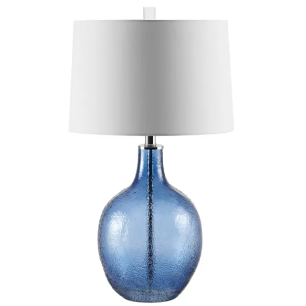 Table Lamps-Kirkland's Home Round Blue Textured Glass Table Lamp White