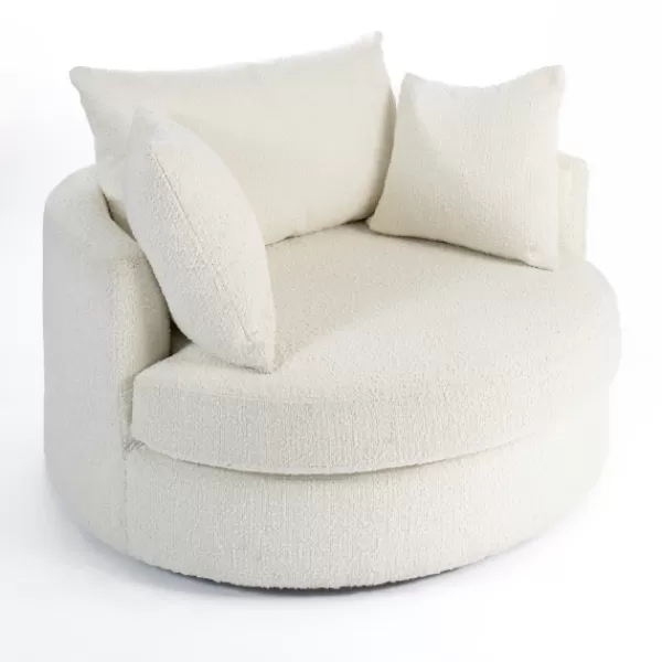 Accent Chairs-Kirkland's Home Round Cream Boucle Swivel Accent Chair Ivory