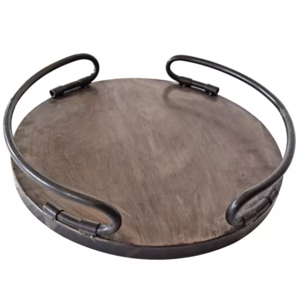 Decorative Trays-Kirkland's Home Round Curved Metal Handles Tray Brown
