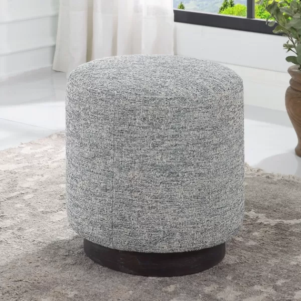 Benches & Ottomans-Kirkland's Home Round Gray & Blue Upholstered Ottoman Gray/Blue