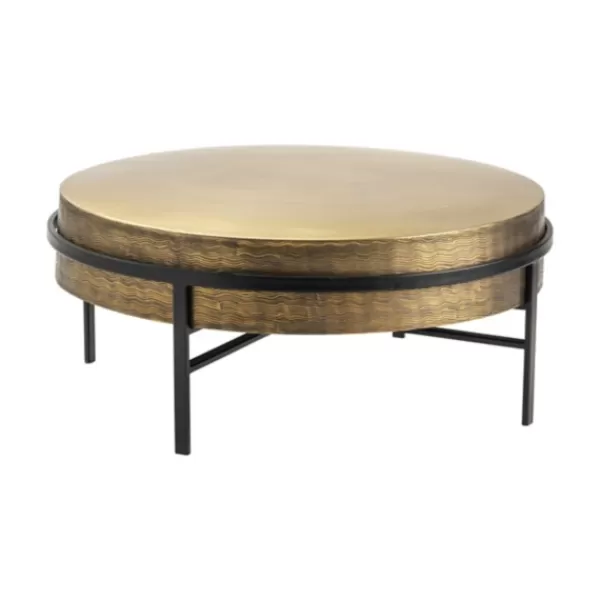 Coffee Tables-Kirkland's Home Round Hammered Metal Coffee Table Gold