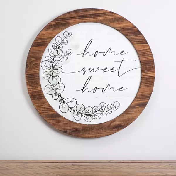 Wall Quotes & Signs-Kirkland's Home Round Home Sweet Home Greenery Wall Plaque White