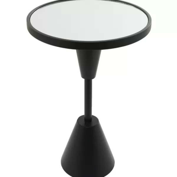 Accent & End Tables-Kirkland's Home Round Metal Mirrored Top Side Table Black