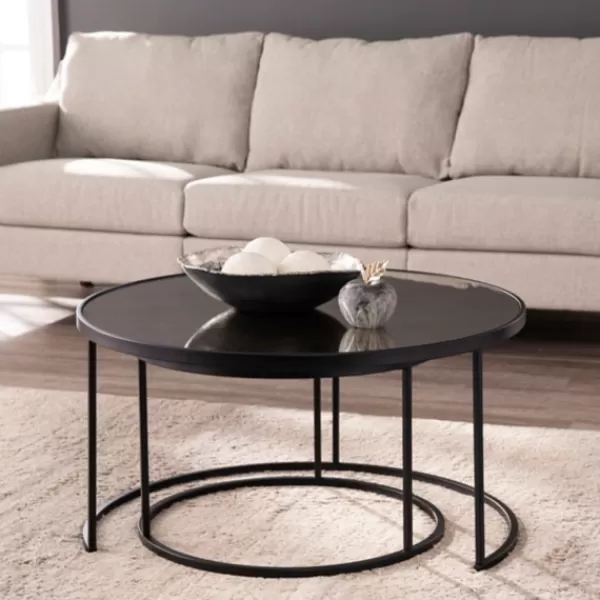 Coffee Tables-Kirkland's Home Round Mirrored Nesting Tables, Set Of 2 Black