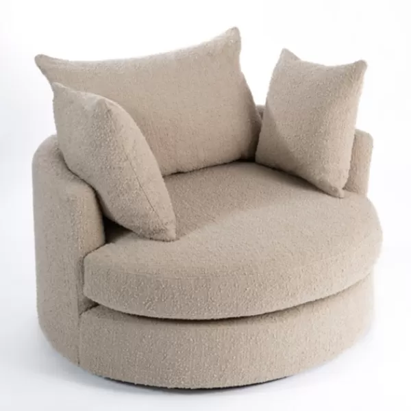 Accent Chairs-Kirkland's Home Round Sand Boucle Swivel Accent Chair Tan