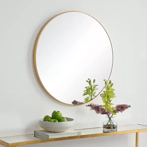 Framed Mirrors-Kirkland's Home Round Simple Frame Medium Wall Mirror Gold