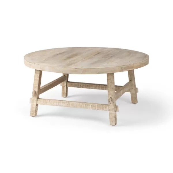 Coffee Tables-Kirkland's Home Round Whitewash Wood Modern Farmhouse Coffee Table White/Brown