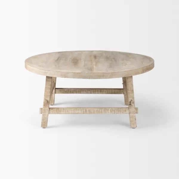 Coffee Tables-Kirkland's Home Round Whitewash Wood Modern Farmhouse Coffee Table White/Brown