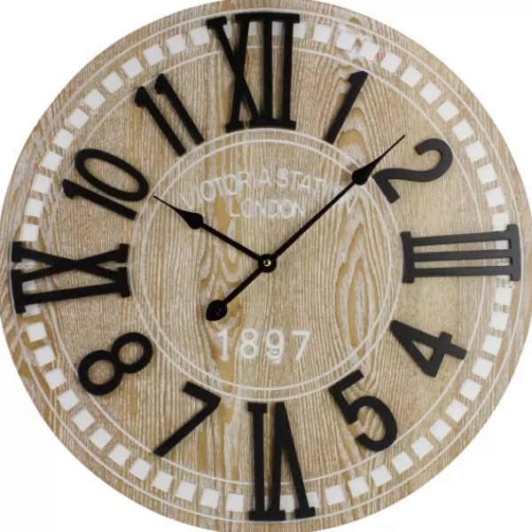 Clocks-Kirkland's Home Round Whitewashed Wood Wall Clock