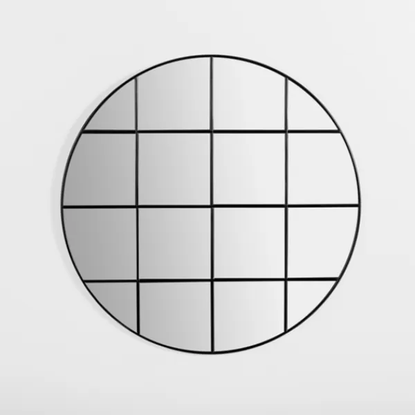 Decorative Mirrors-Kirkland's Home Round Windowpane Wall Mirror Black